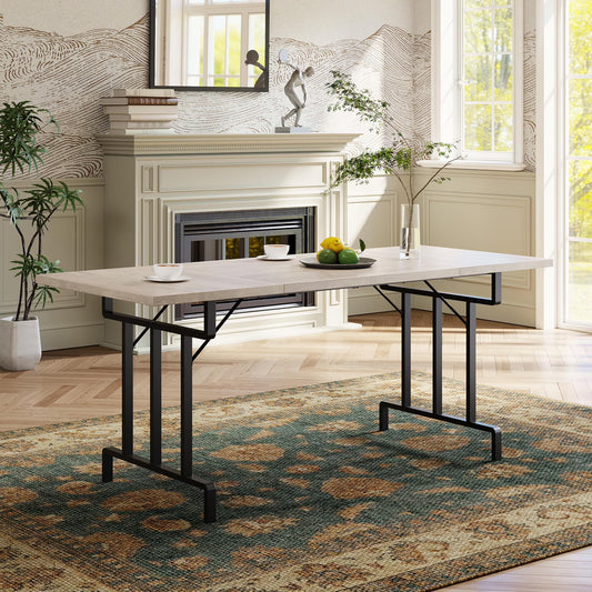Farmhouse Dining Table for 6-8 People,70.87-inch Rectangular Wood Kitchen Table,Rustic Style Dining Table with Heavy Duty Metal Legs for Dining Room,Home Office,Living Room,Large Dining Room Table