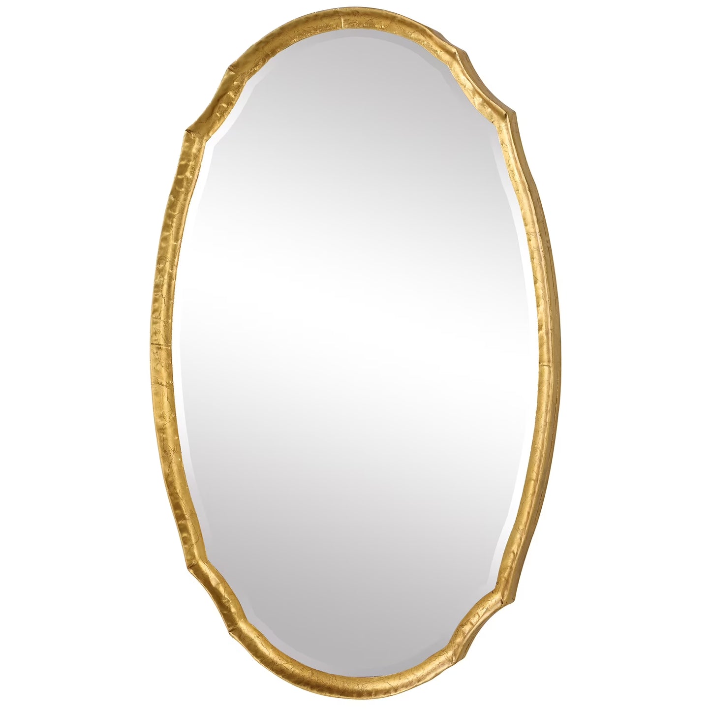 29 Inch Wood Wall Mirror, Beaded Oval Shape, Metallic Silver, Saltoro Sherpi