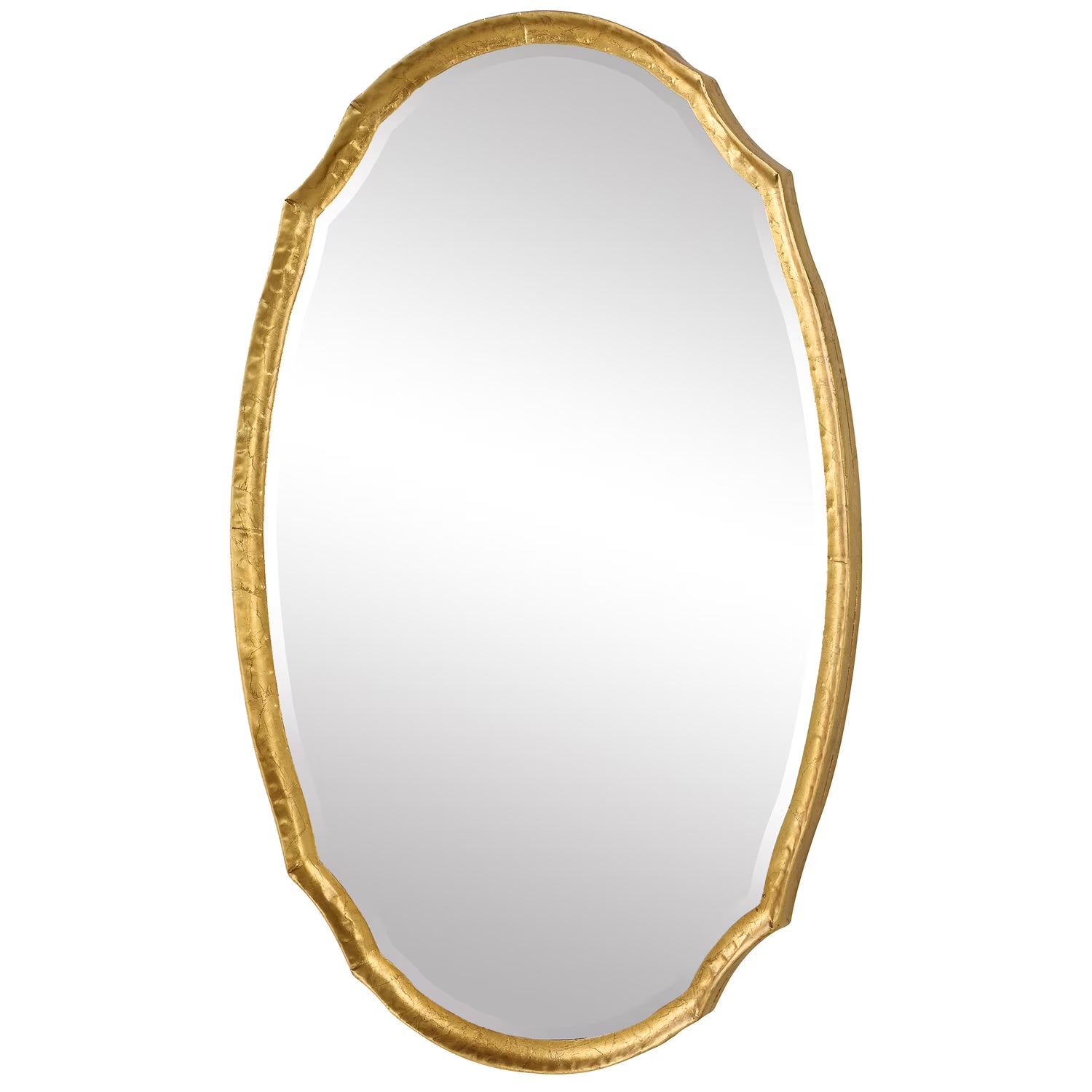 29 Inch Wood Wall Mirror, Beaded Oval Shape, Metallic Silver, Saltoro Sherpi
