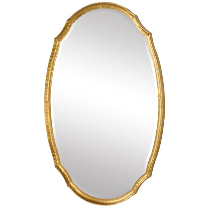 29 Inch Wood Wall Mirror, Beaded Oval Shape, Metallic Silver, Saltoro Sherpi