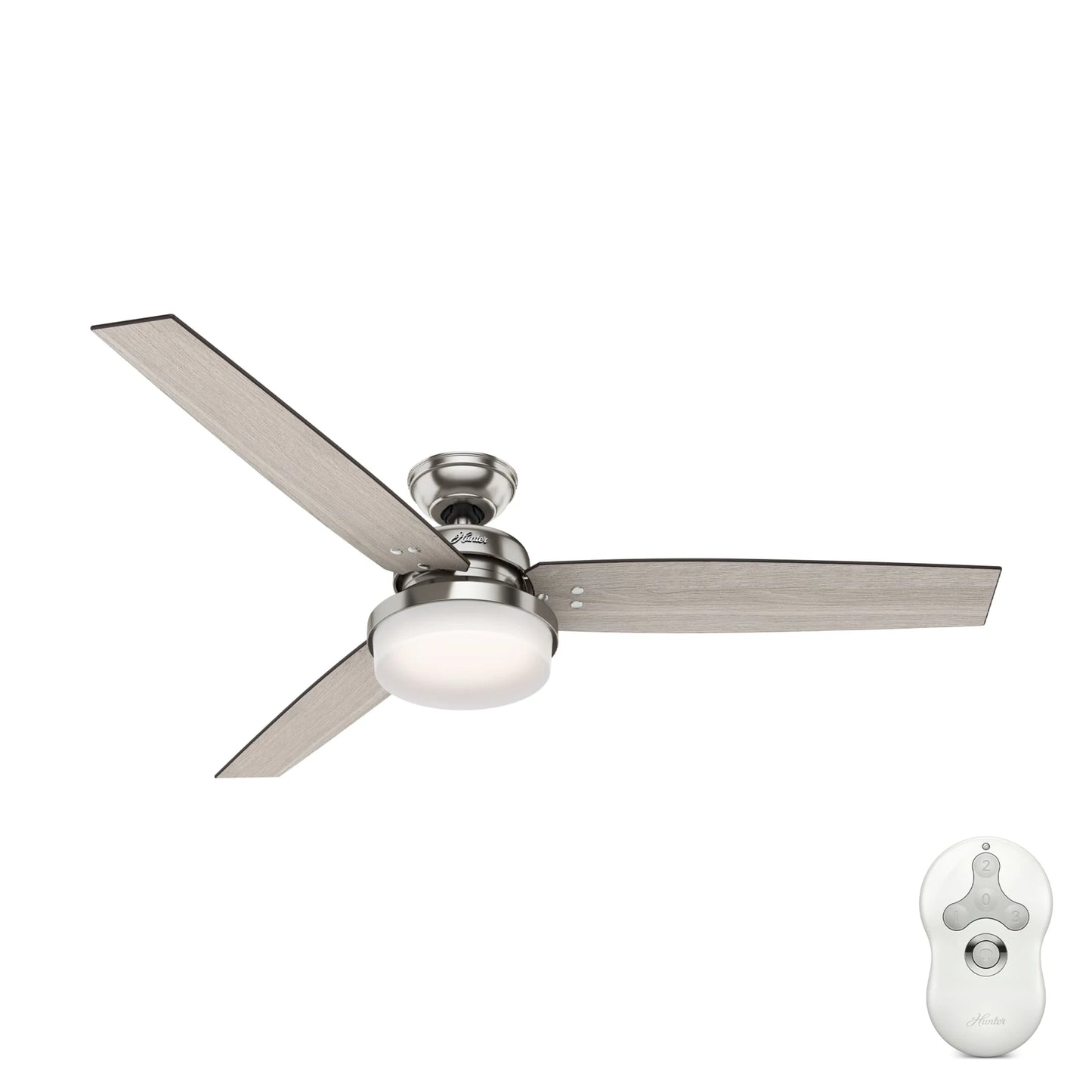 Hunter - Sentinel Indoor Ceiling Fan With Light, Remote, 60-inch, Brushed Nickel, Modern-style, 3-speed WhisperWind Motor, 59459, for living rooms, bedrooms, home offices, kitchens