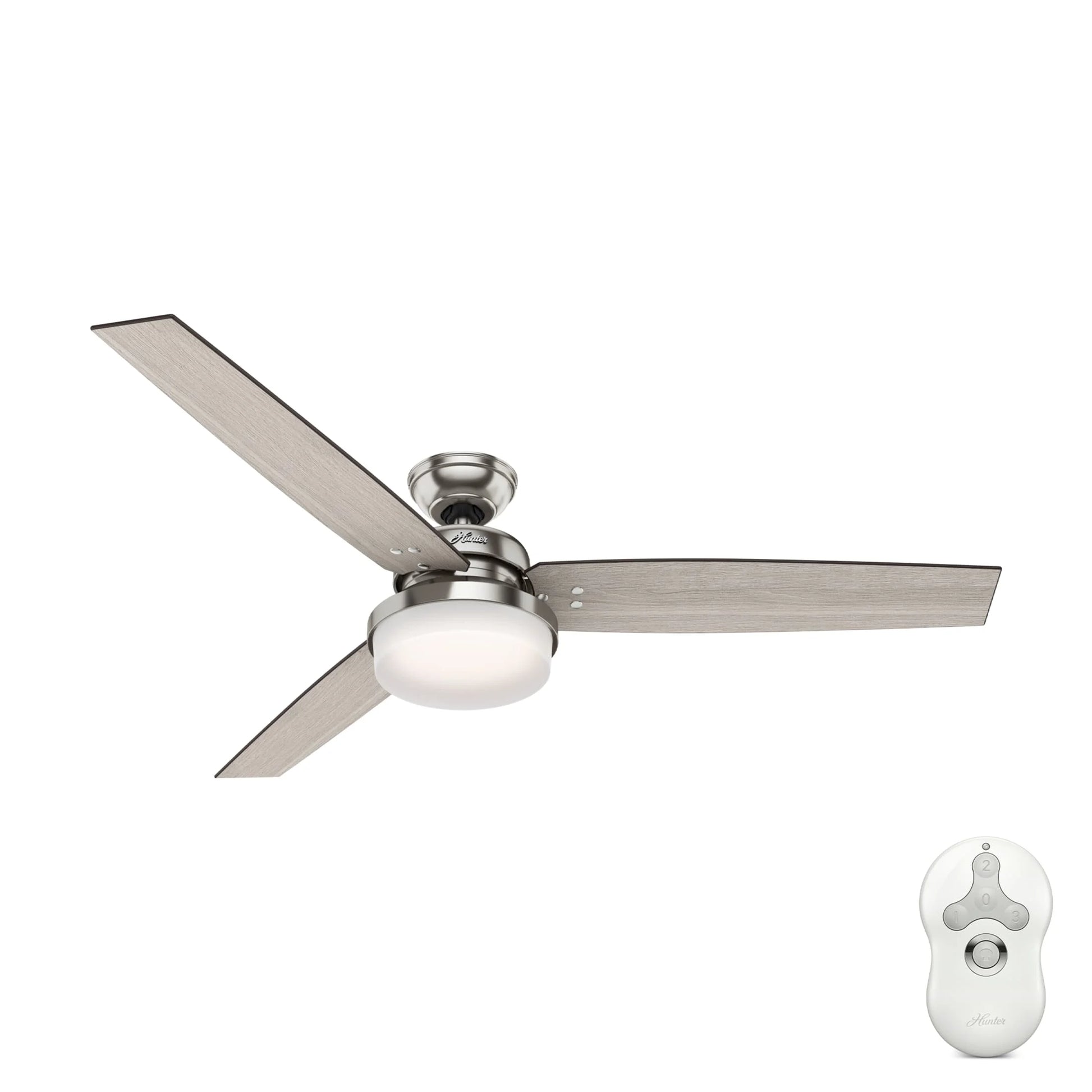 Hunter - Sentinel Indoor Ceiling Fan With Light, Remote, 60-inch, Brushed Nickel, Modern-style, 3-speed WhisperWind Motor, 59459, for living rooms, bedrooms, home offices, kitchens