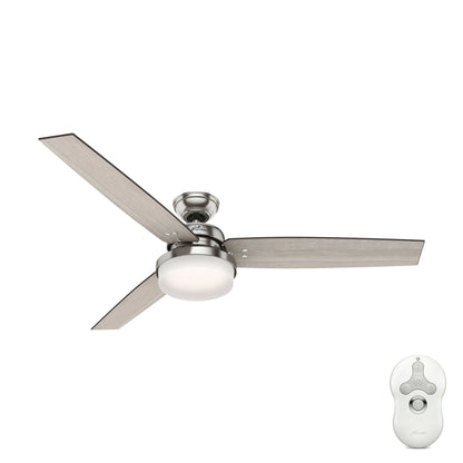 Hunter - Sentinel Indoor Ceiling Fan With Light, Remote, 60-inch, Brushed Nickel, Modern-style, 3-speed WhisperWind Motor, 59459, for living rooms, bedrooms, home offices, kitchens