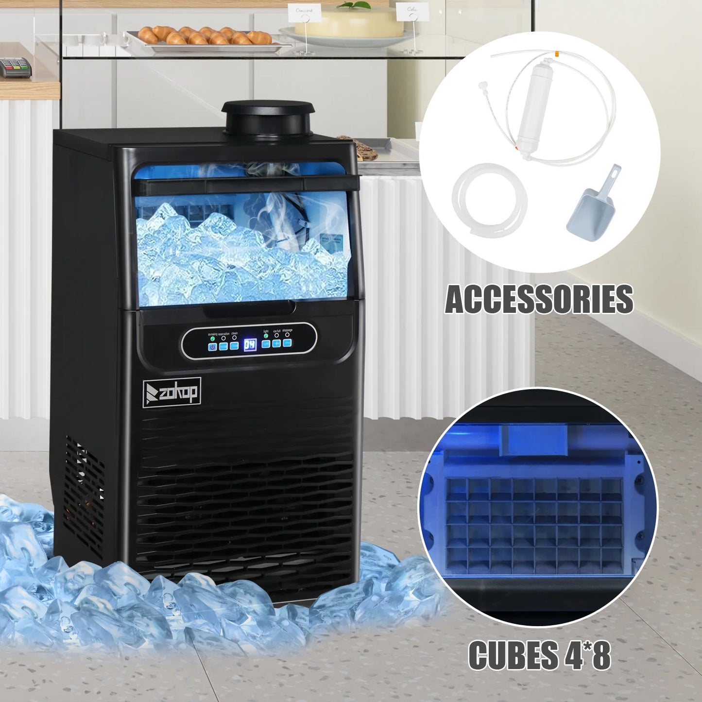 Zimtown Commercial Ice Maker, 70lbs/24H, Ice Maker Machine,Freestanding Cabinet Ice Maker with 11lbs Storage Capacity LED Digital Display, for Bar Home Office Restaurant