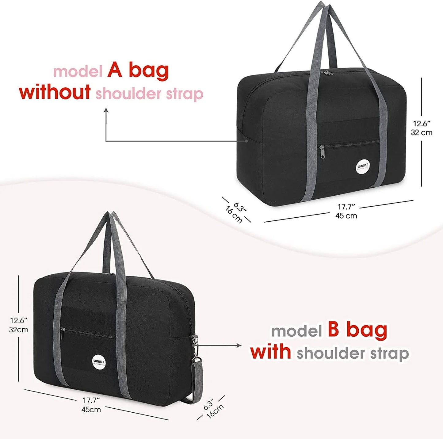 For Spirit Airlines Personal Item Bag 18x14x8 Travel Duffel Bag Underseat Foldable Carry-on Luggage for Women,Black with Shoulder Strap