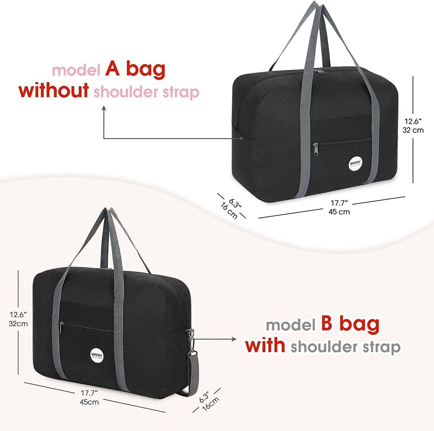 For Spirit Airlines Personal Item Bag 18x14x8 Travel Duffel Bag Underseat Foldable Carry-on Luggage for Women,Black with Shoulder Strap