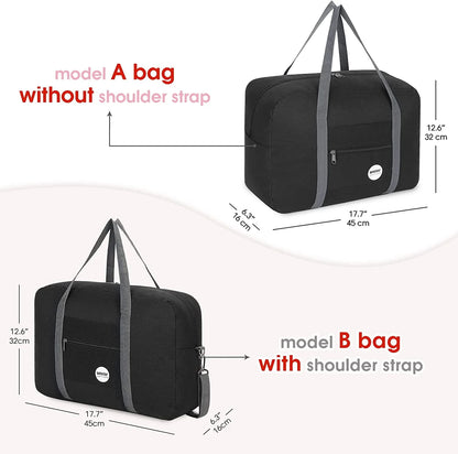 For Spirit Airlines Personal Item Bag 18x14x8 Travel Duffel Bag Underseat Foldable Carry-on Luggage for Women,Black with Shoulder Strap