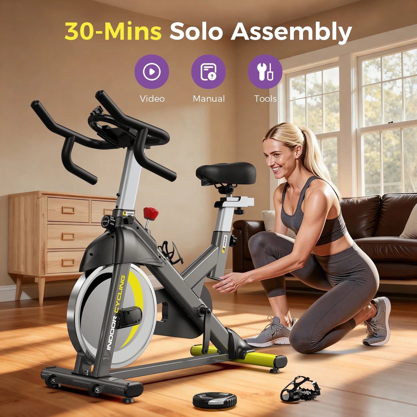 Pooboo Stationary Exercise Bike Indoor Cycling Bike Cycle Bicycle Adjustable Resistance for Home Office Cardio Workout Machine Max Weight 350 lbs