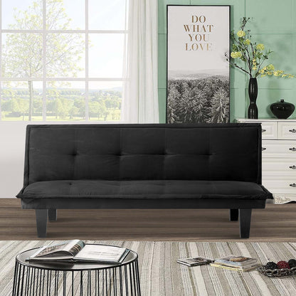 Aukfa Futon Convertible Sofa Bed for Home Office, Tufted Back, Faux Suede, Black