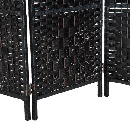 HomCom 6' Tall Wicker Weave 3 Panel Room Divider Privacy Screen - Black Wood