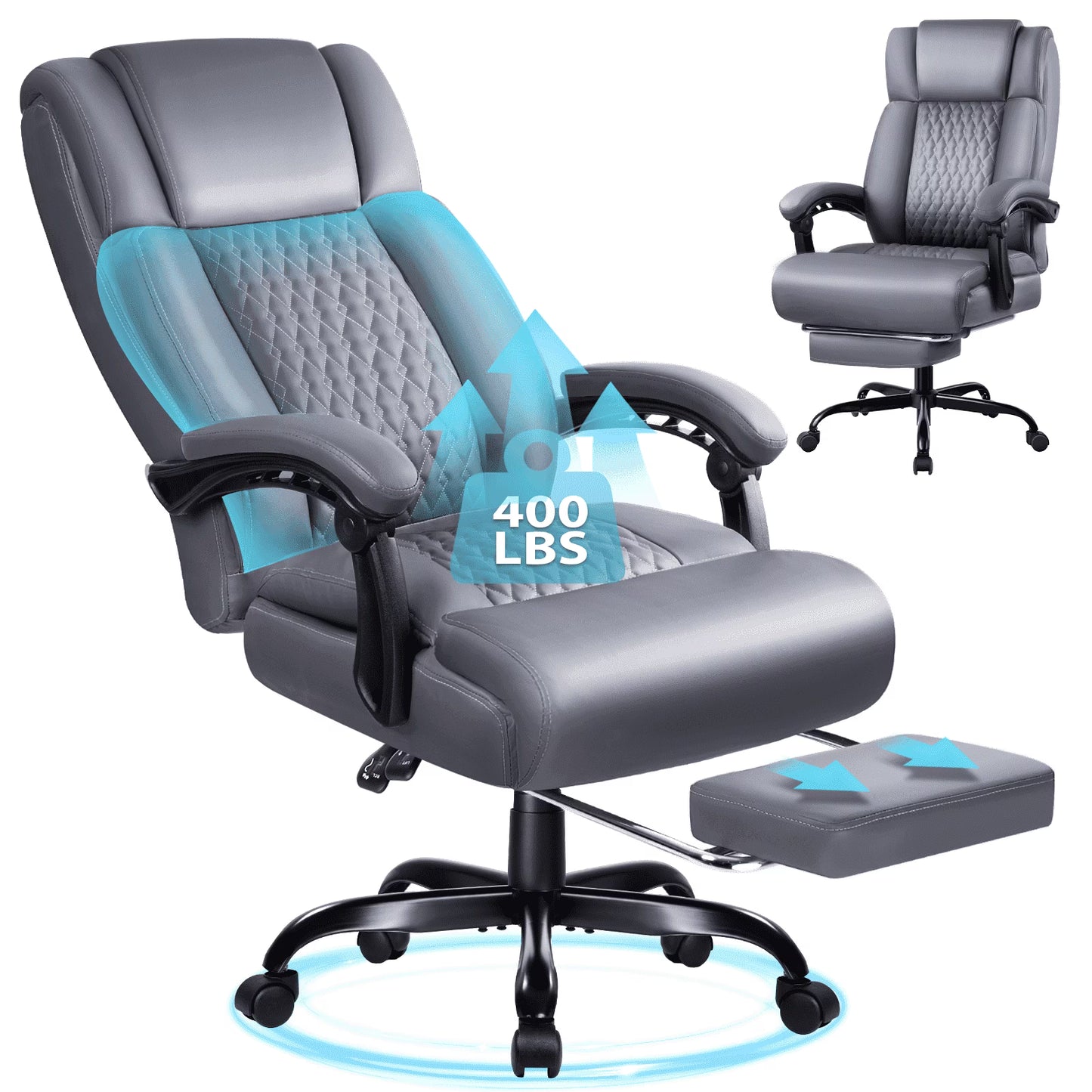 Waleaf Office Chair with Footrest,90-165° Reclining Ergonomic High Back Computer Desk Chair Lumbar Support for Home Office
