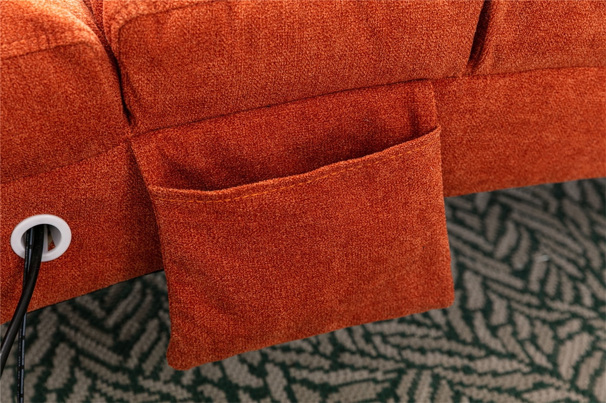 Linen Chaise Lounge Indoor Chair, Modern Long Lounger for Home Office, Ergonomic Recliner Leisure Chair Massage Chaise Lounge Recliner with Storage Pocket, Orange