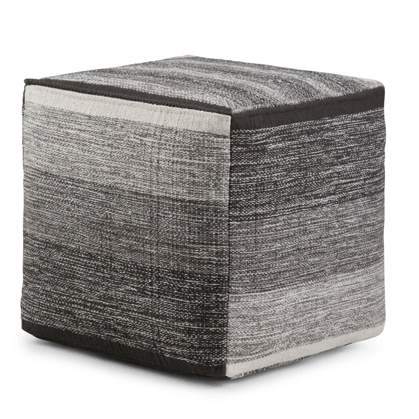 Simpli Home Naya Cube Pouf in Gray Melange Cotton