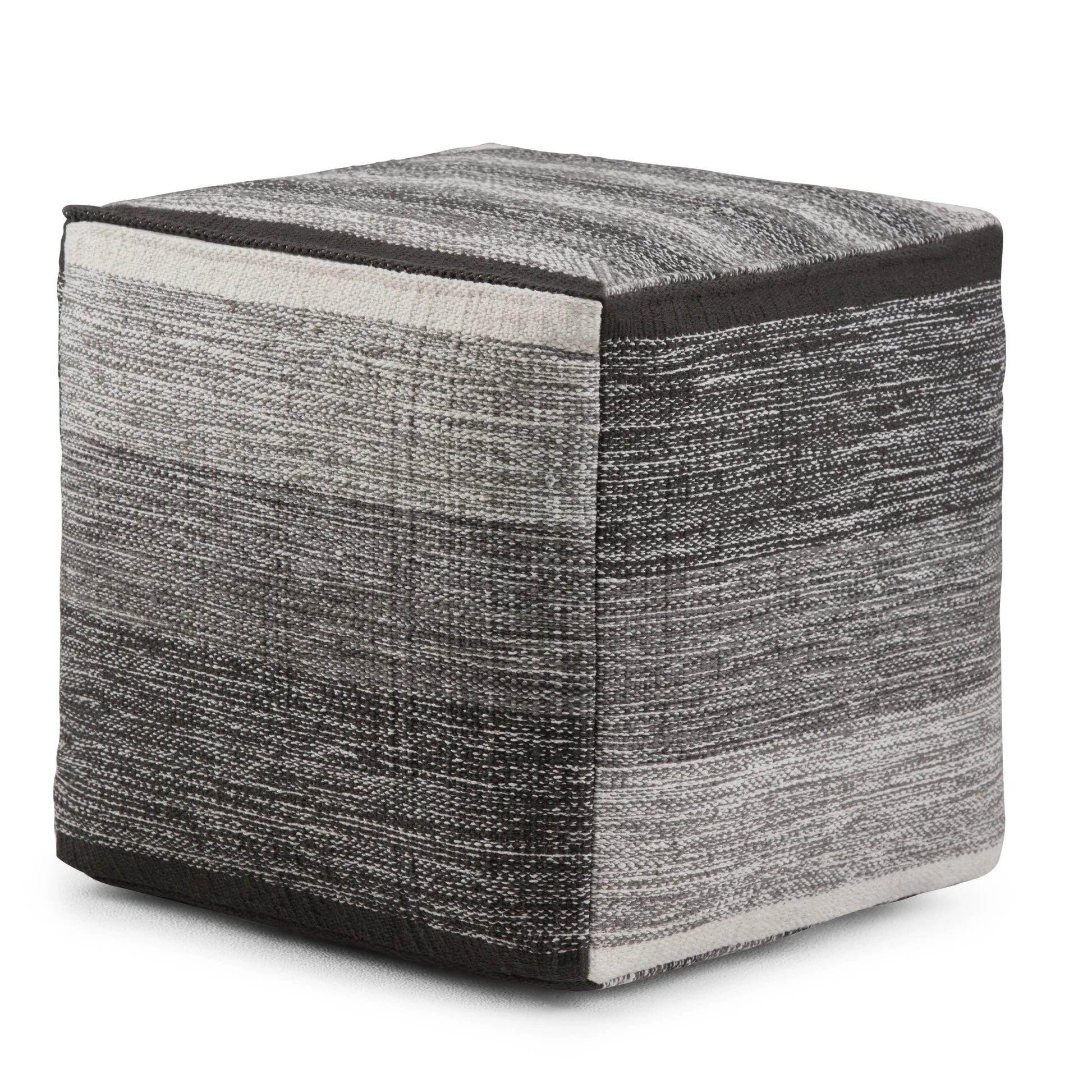Simpli Home Naya Cube Pouf in Gray Melange Cotton