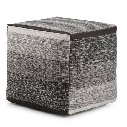 Simpli Home Naya Cube Pouf in Gray Melange Cotton