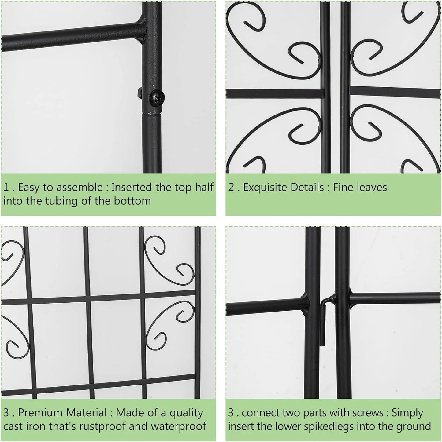SHZOND 4 Pack 86.2 x 19.7 in Metal Garden Trellis for Climbing Plants, Black Metal Garden Trellis for Vines Plant Rose Flowers Vegetables Support, Large Decorative Outdoor Trellis
