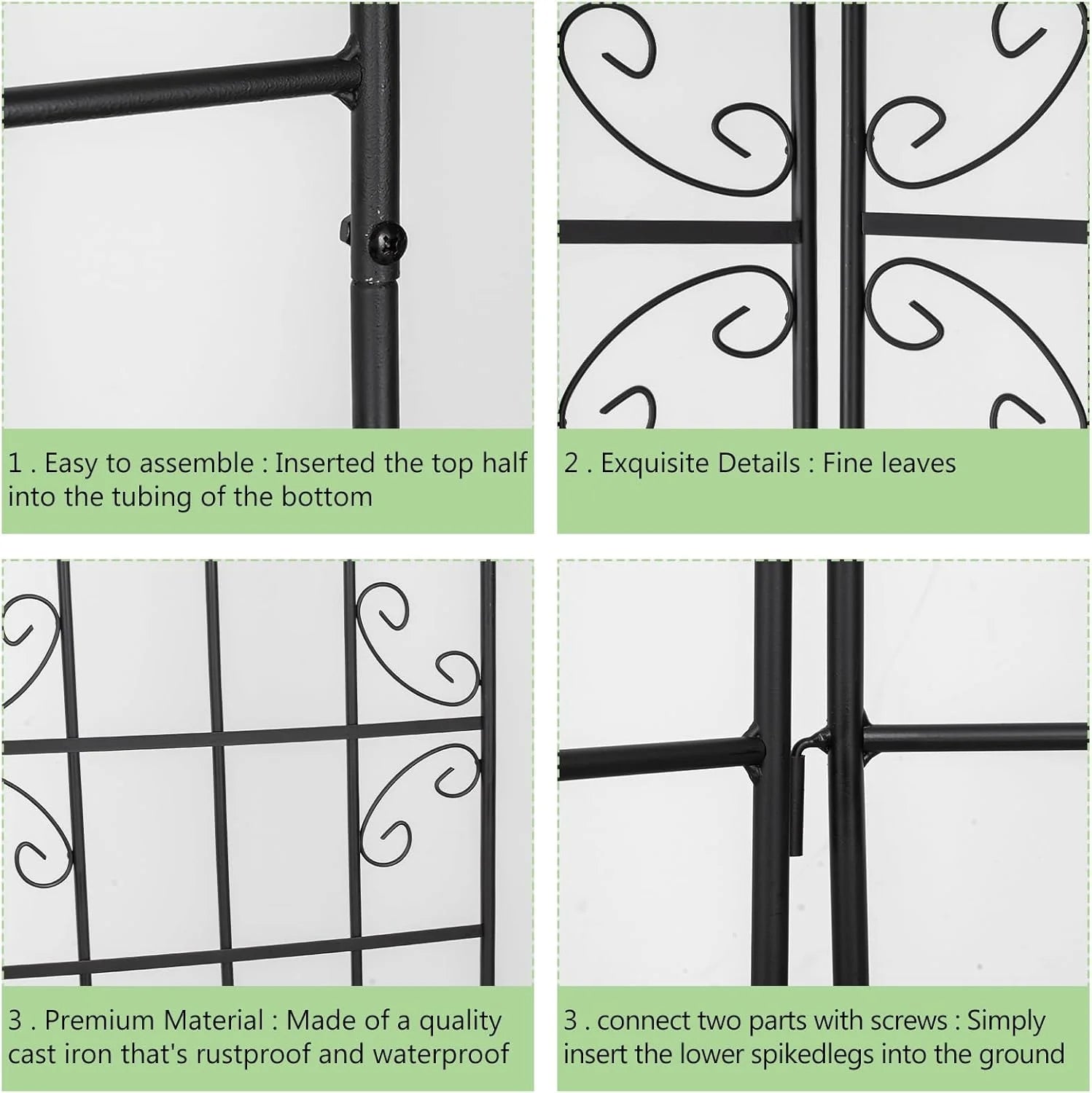 SHZOND 4 Pack 86.2 x 19.7 in Metal Garden Trellis for Climbing Plants, Black Metal Garden Trellis for Vines Plant Rose Flowers Vegetables Support, Large Decorative Outdoor Trellis