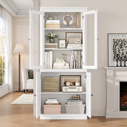 Homfa 71"H Bookcase with Glass Doors, 5 Tier Storage Bookshelf with Adjustable Shelf for Study Home Office,Reddish-Brown