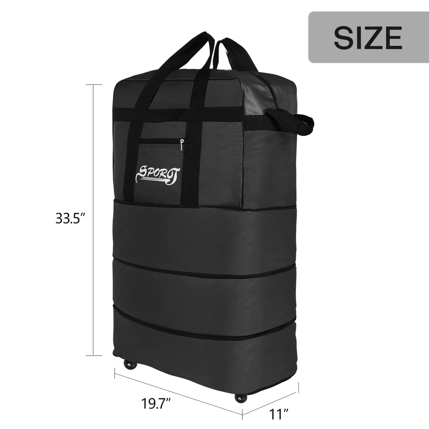 34in Expandable Suitcase Bag 3 Layer Foldable Rolling Luggage Wheeled Handbag Organizer Large for Home Storage Travel Business Moving, Black