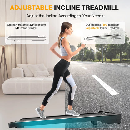 Tikmboex 2.5HP Walking Pad Under Desk Treadmill with LED Touch Screen Remote Control, 2 in 1 Treadmills for Home Office, Black