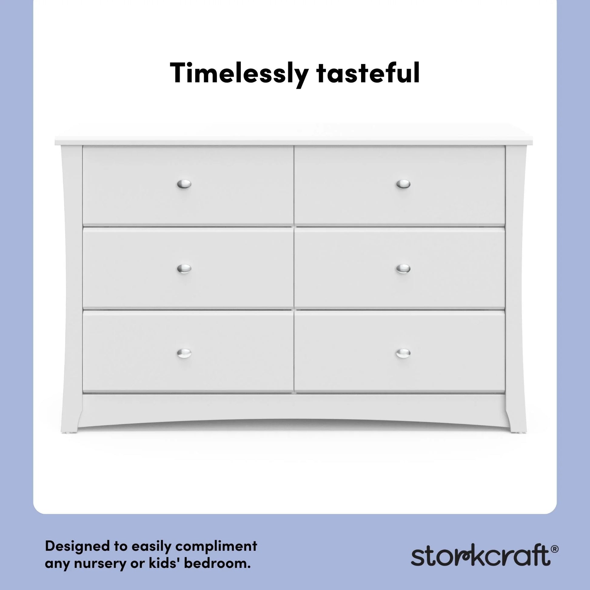 Storkcraft Crescent 6 Drawer Children's Nursery Double Dresser, White