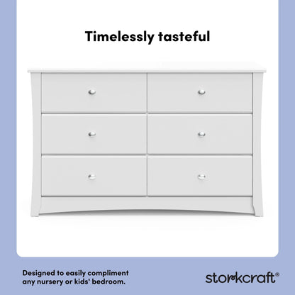 Storkcraft Crescent 6 Drawer Children's Nursery Double Dresser, White