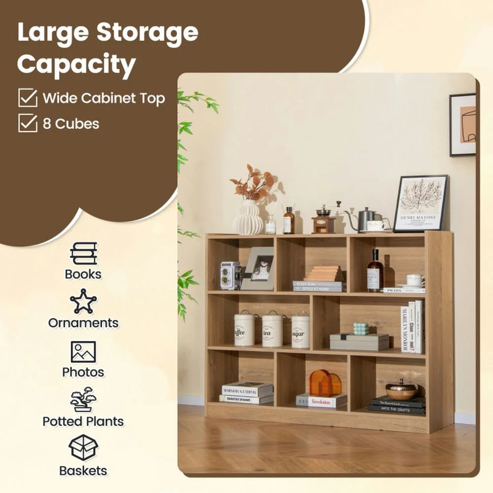 Spaco 3-Tier Open Bookcase 8-Cube Floor Standing Storage Shelves-Natural, Tall Bookshelf, Shelves for Living Room, Home Office, Bedroom, Balcony