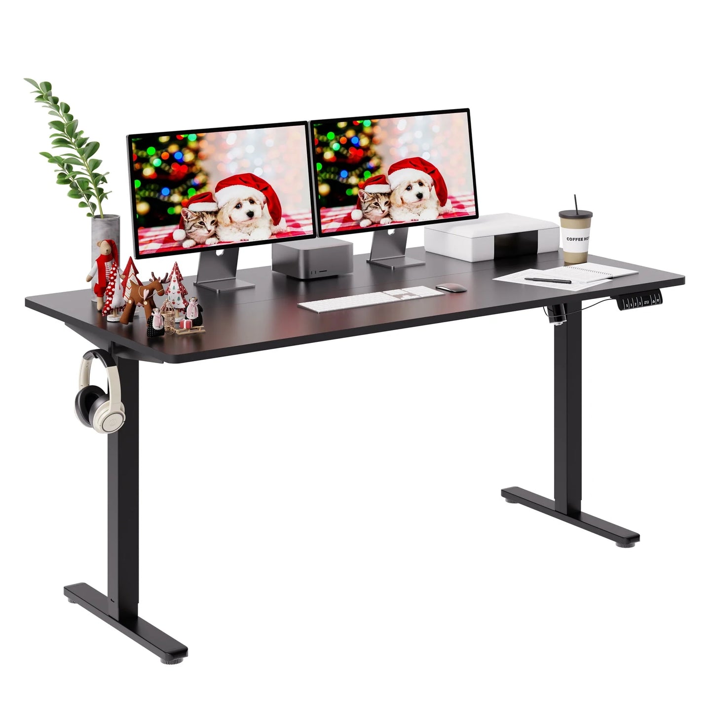 Walsunny 63" x 24" Electric Height Adjustable Standing Desk Home Office Stand Up Computer Desk(Black Top + Black Frame)