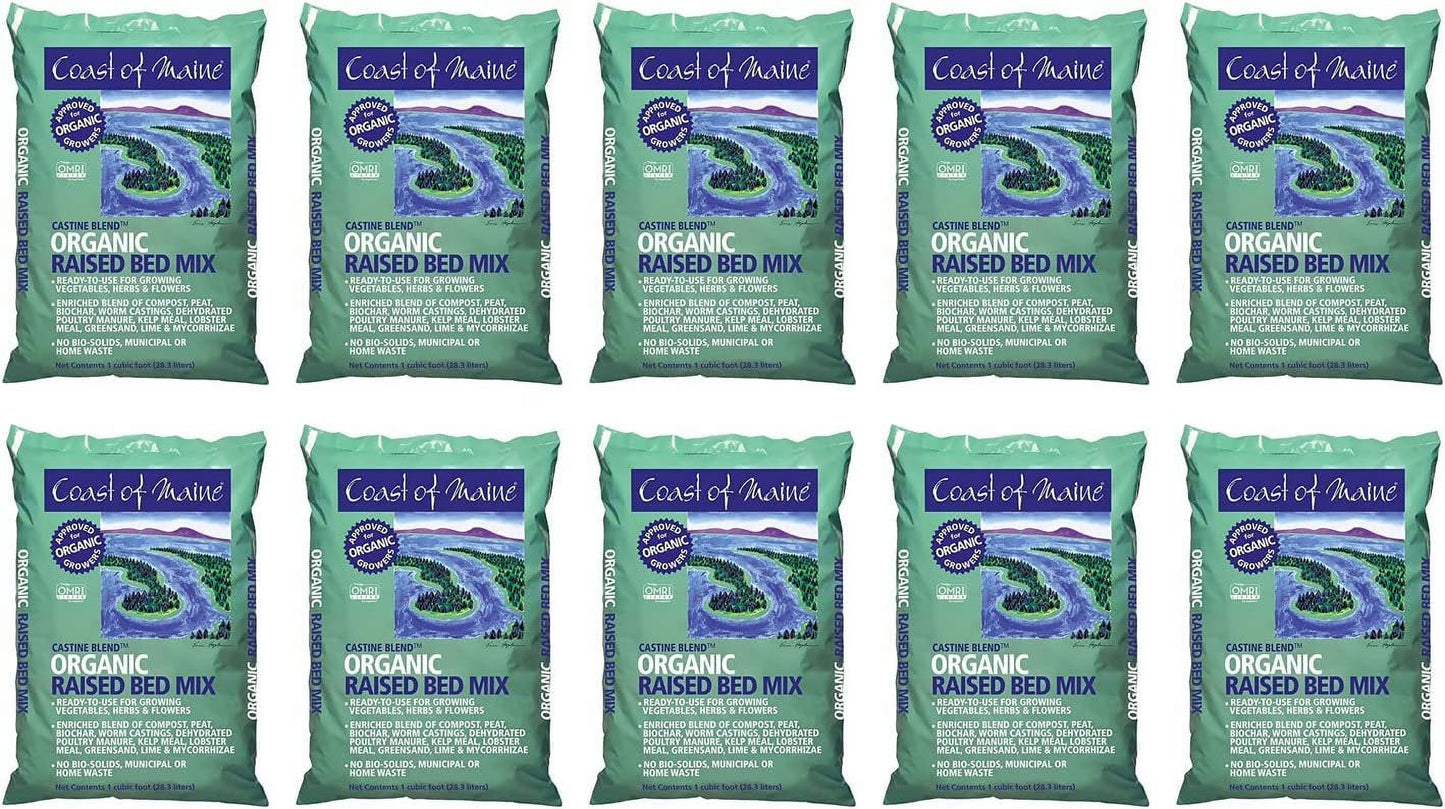 Coast of Maine Castine Blend Organic Raised Bed Soil Mix with All Natural Ingredients for Vegetables, Herbs, and Flowers, 1 Cubic Feet 4 Pack