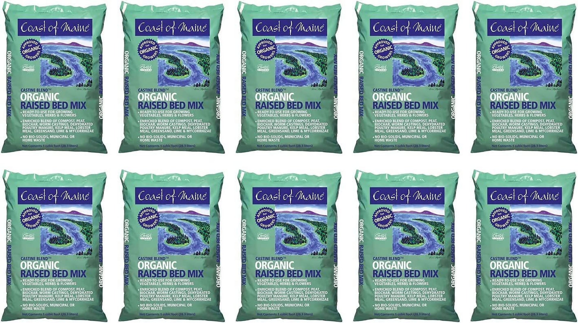 Coast of Maine Castine Blend Organic Raised Bed Soil Mix with All Natural Ingredients for Vegetables, Herbs, and Flowers, 1 Cubic Feet 4 Pack