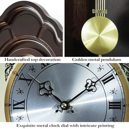 26IN Grandfather Vintage Wall Clock with Pendulum and Chime, Hour/Quarter-Hour Chime, Elmwood Frame, Large Vintage Wall Clock for Living Room,Home Decor Gift