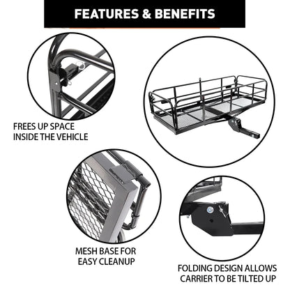 Kojem 500 Lbs Hitch Mount Cargo Carrier 60" x 24" x 14" Folding Cargo Rack Rear Luggage Basket Fits 2" Receiver for Car SUV Camping Traveling