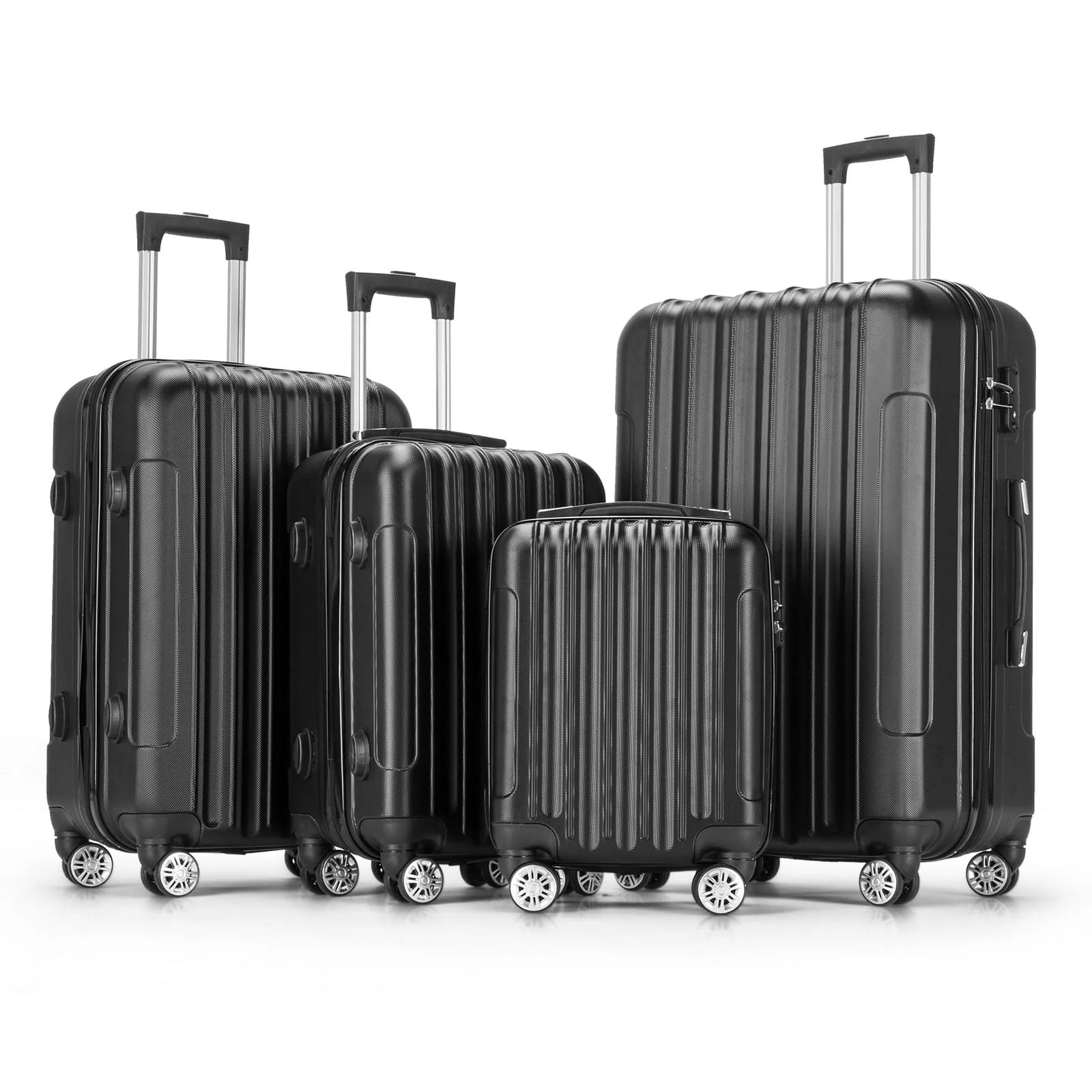 Zimtown 4 Piece Luggage Set, ABS Hard Shell Suitcase Luggage Sets Double Wheels with TSA Lock, Black
