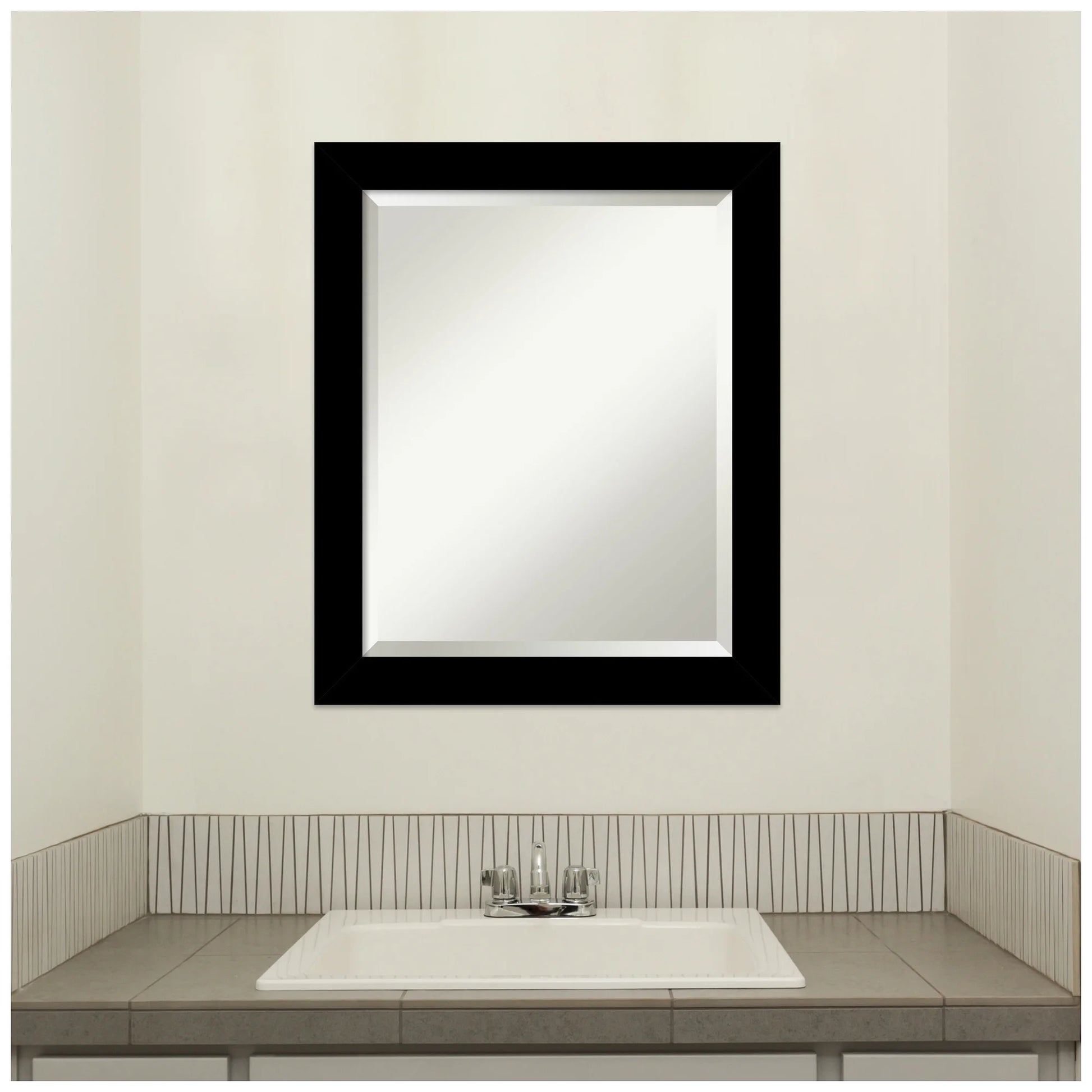 Amanti Art Brushed Black Beveled Bathroom Wall Mirror