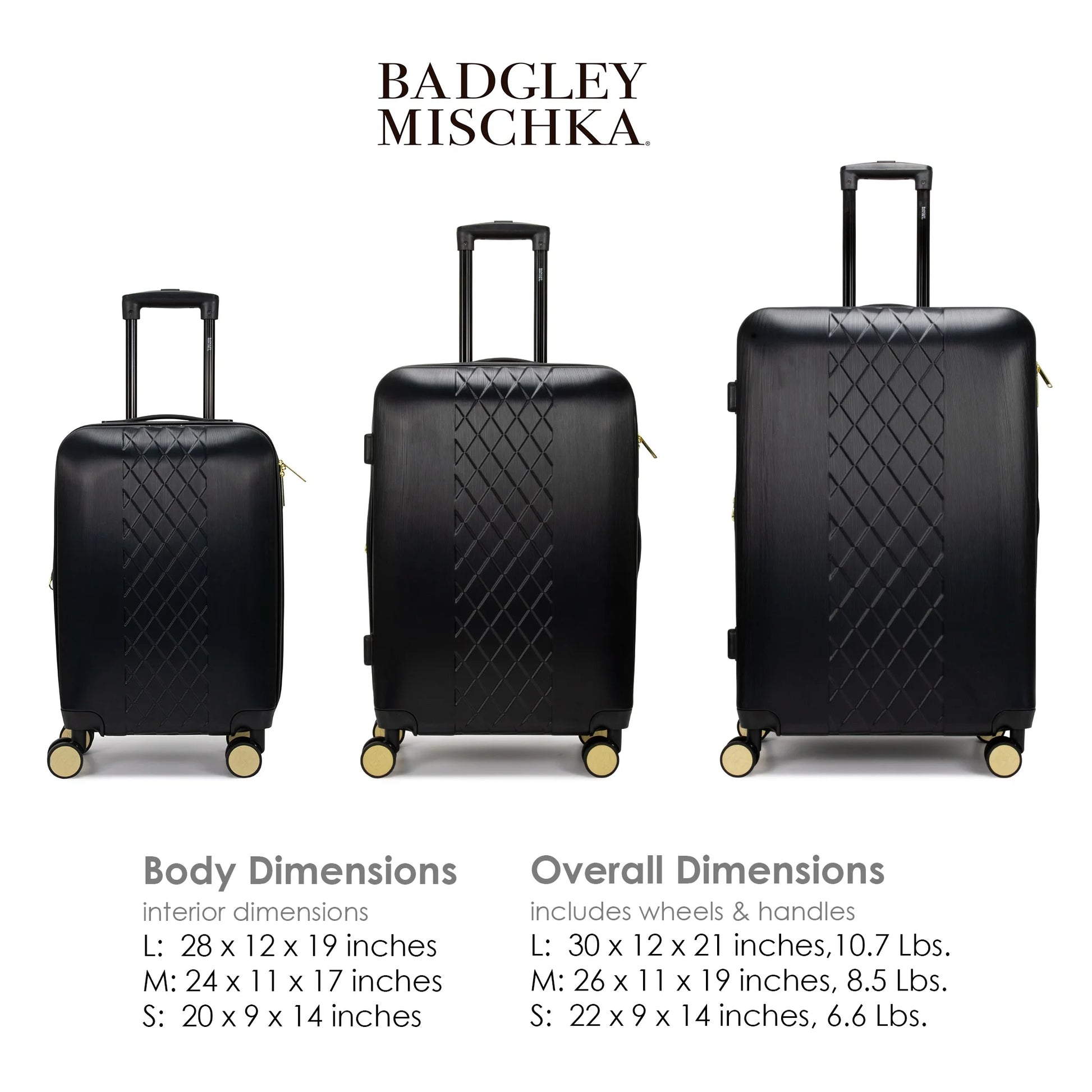 BADGLEY MISCHKA Diamond 3 Piece Expandable Luggage Set (Black)