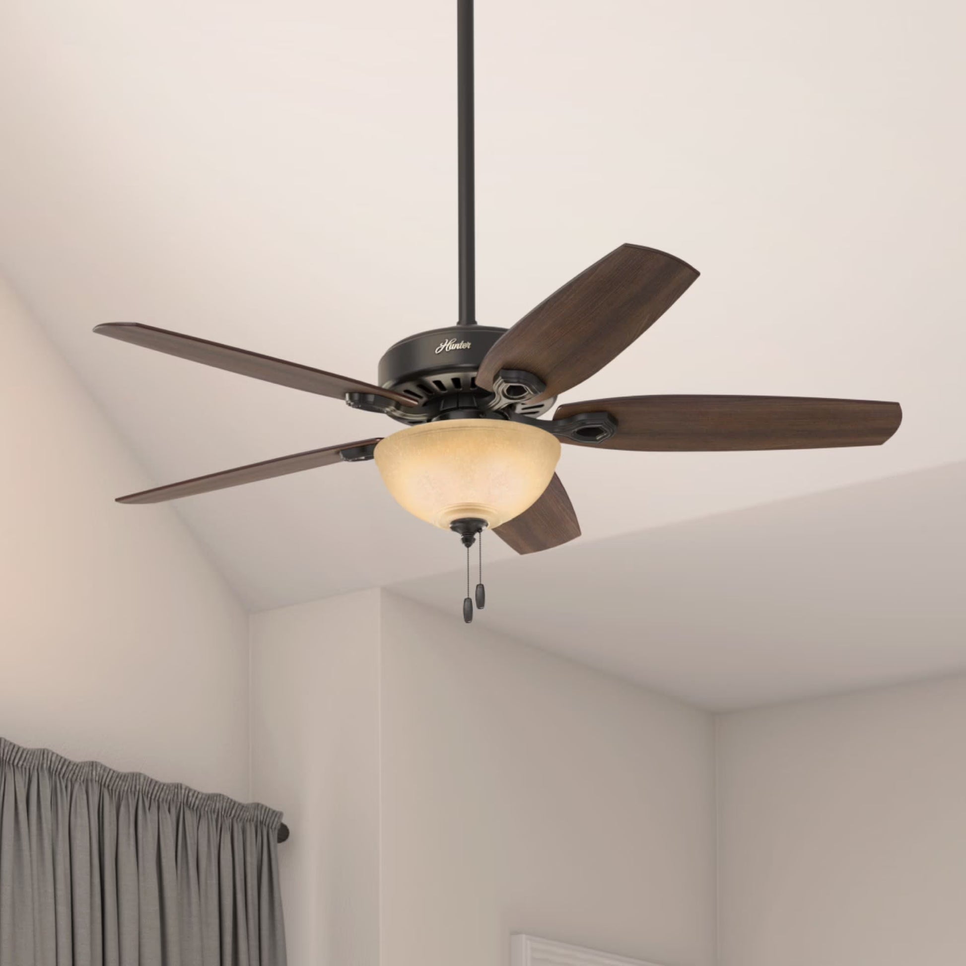 Hunter - Builder Indoor Ceiling Fan With Light, 52-inch, Brushed Nickel, Traditional-style, 3-speed WhisperWind Motor, 53090, for living rooms, bedrooms, home offices, kitchens