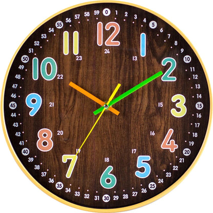 HOMEMAXS Kids Bedroom Wall Clock Simple Mute Wooden Clock Round Wall Decor Precise Wall Clock