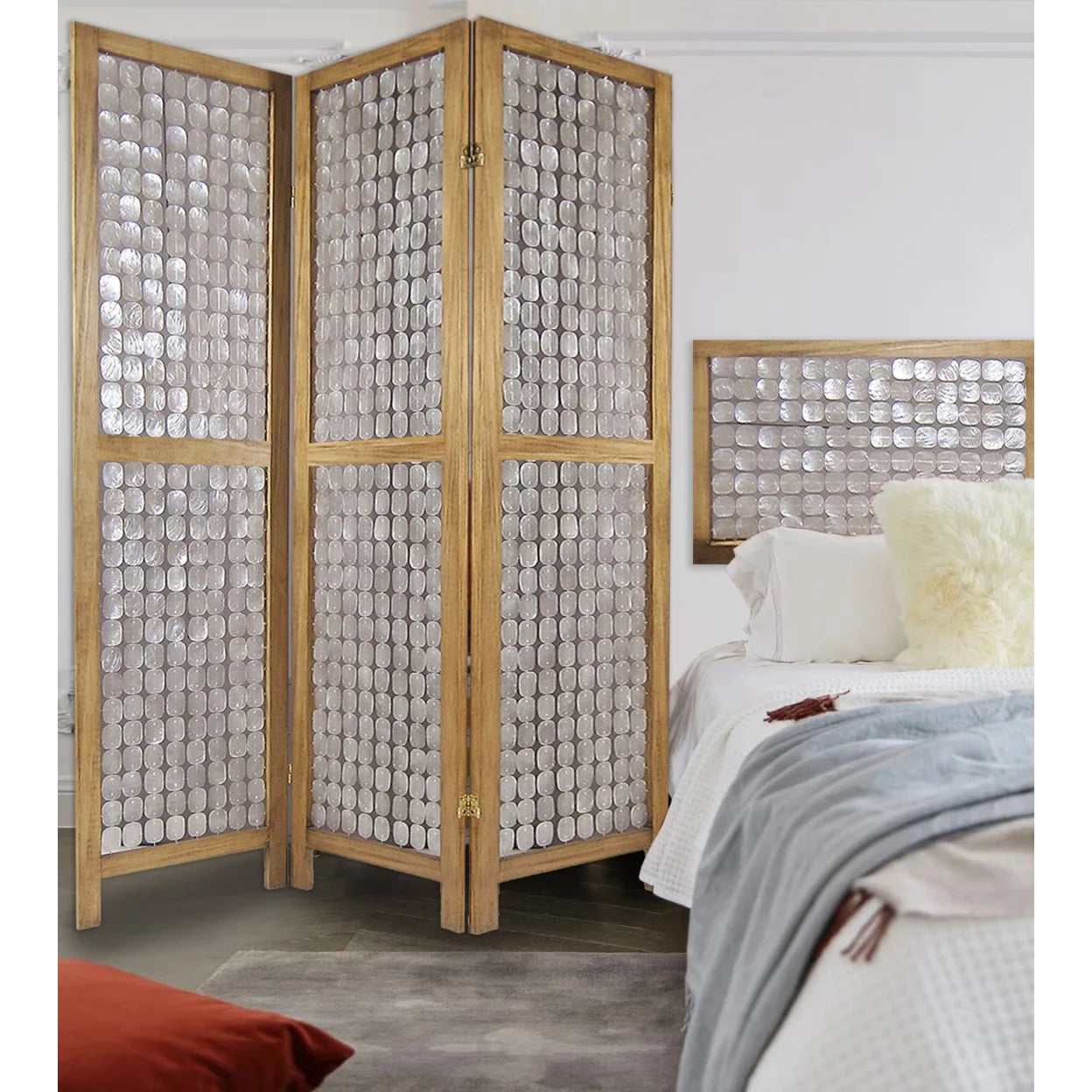 Sg-285A Princessa 4 Panel Screen Room Divider With Sandy Brown Finish