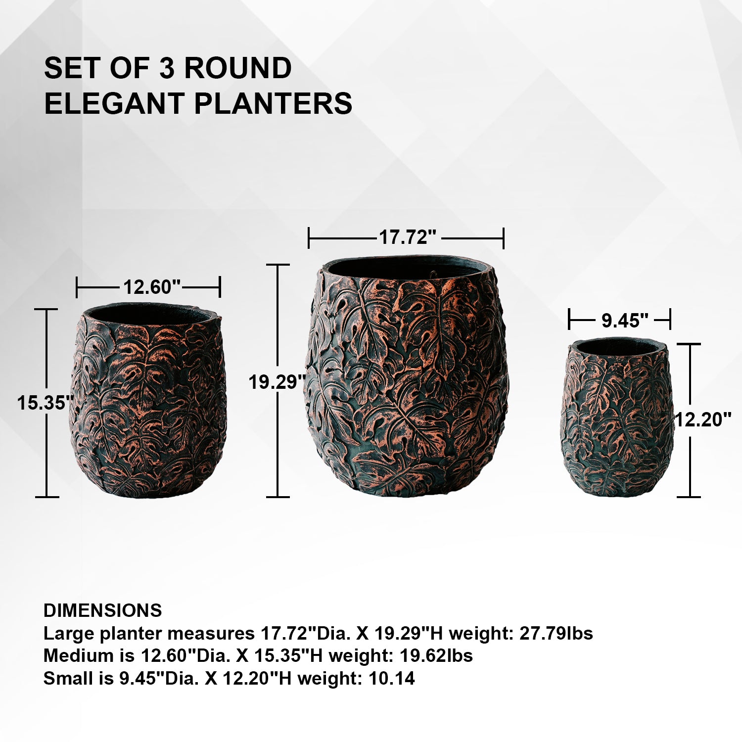 XBrand 19.3", 15.4" and 12.2"H Tall Beige and Golden Fiberstone/Cement Indoor Outdoor Planters (Set of 3), Modern Decorative Plant Pots with Drain Hole for All House Plants, Succulents & Flowers