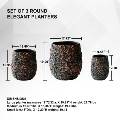 XBrand 19.3", 15.4" and 12.2"H Tall Beige and Golden Fiberstone/Cement Indoor Outdoor Planters (Set of 3), Modern Decorative Plant Pots with Drain Hole for All House Plants, Succulents & Flowers