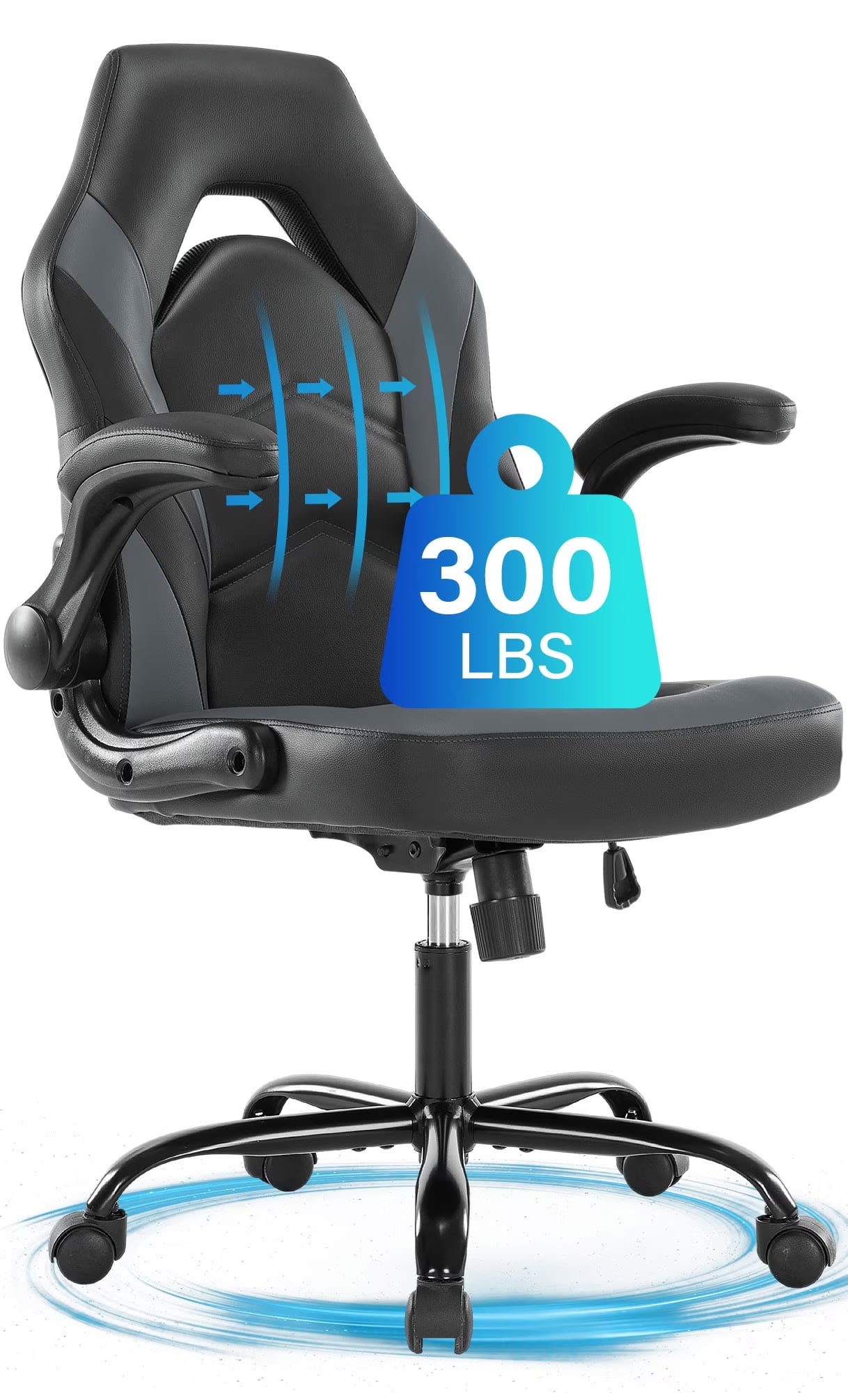 JONPONY Ergonomic Gaming Desk Chair - Adjustable PU Leather Swivel Racing Chair with Flip-up Armrests for Home Office and Entertainment, Perfect for Adults, Kids, and Gamers, Black Red