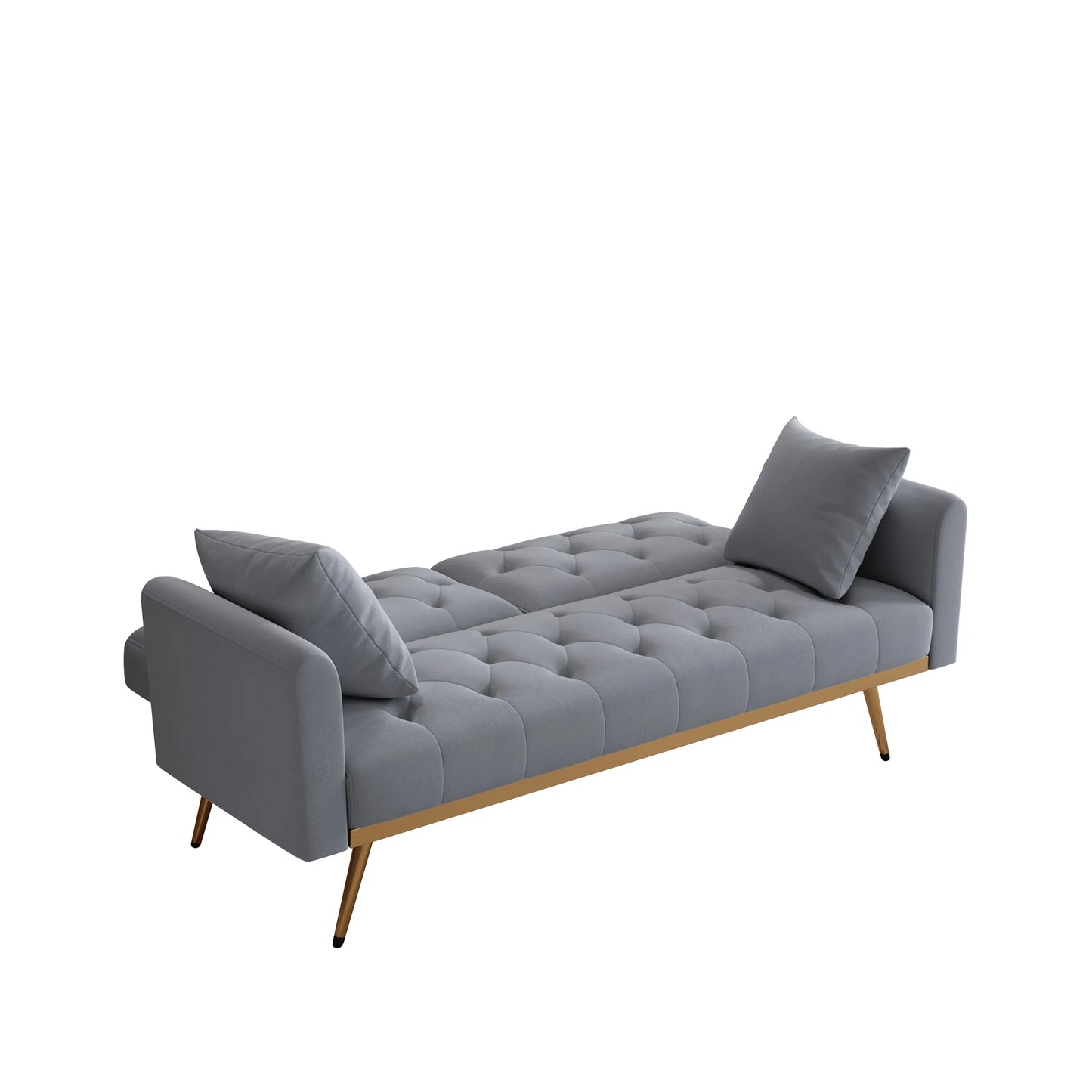 Aukfa Velvet Futon Convertible Sofa Bed for Home Office, 2 Pillows, Upgraded Metal Base, Gray