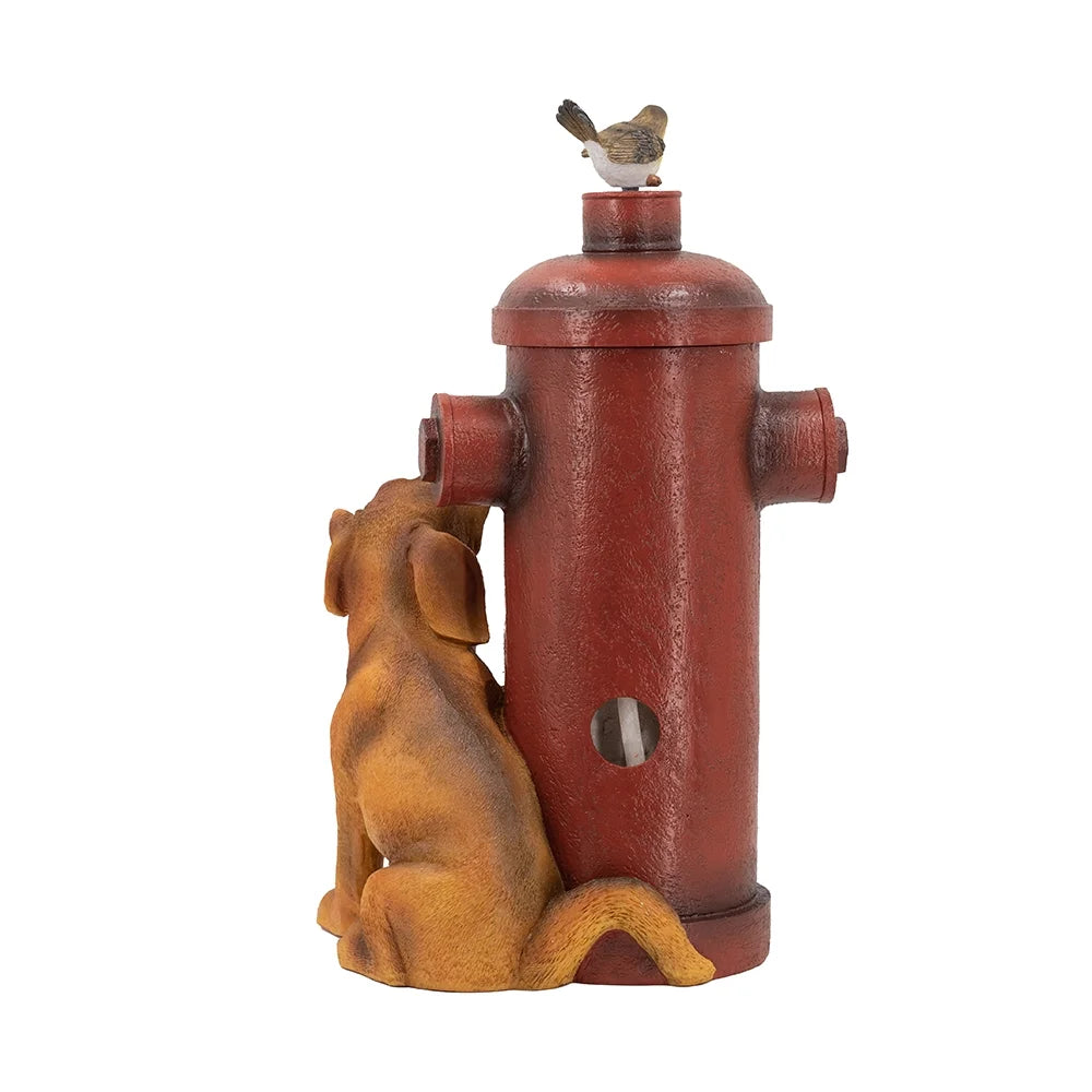 Water Fountains 16.2x11x26.8" Red Fire Hydrant Water Fountain with Dog and Bird Accents, Outdoor Fountian with Light and Pump,Outdoor Water Fountains