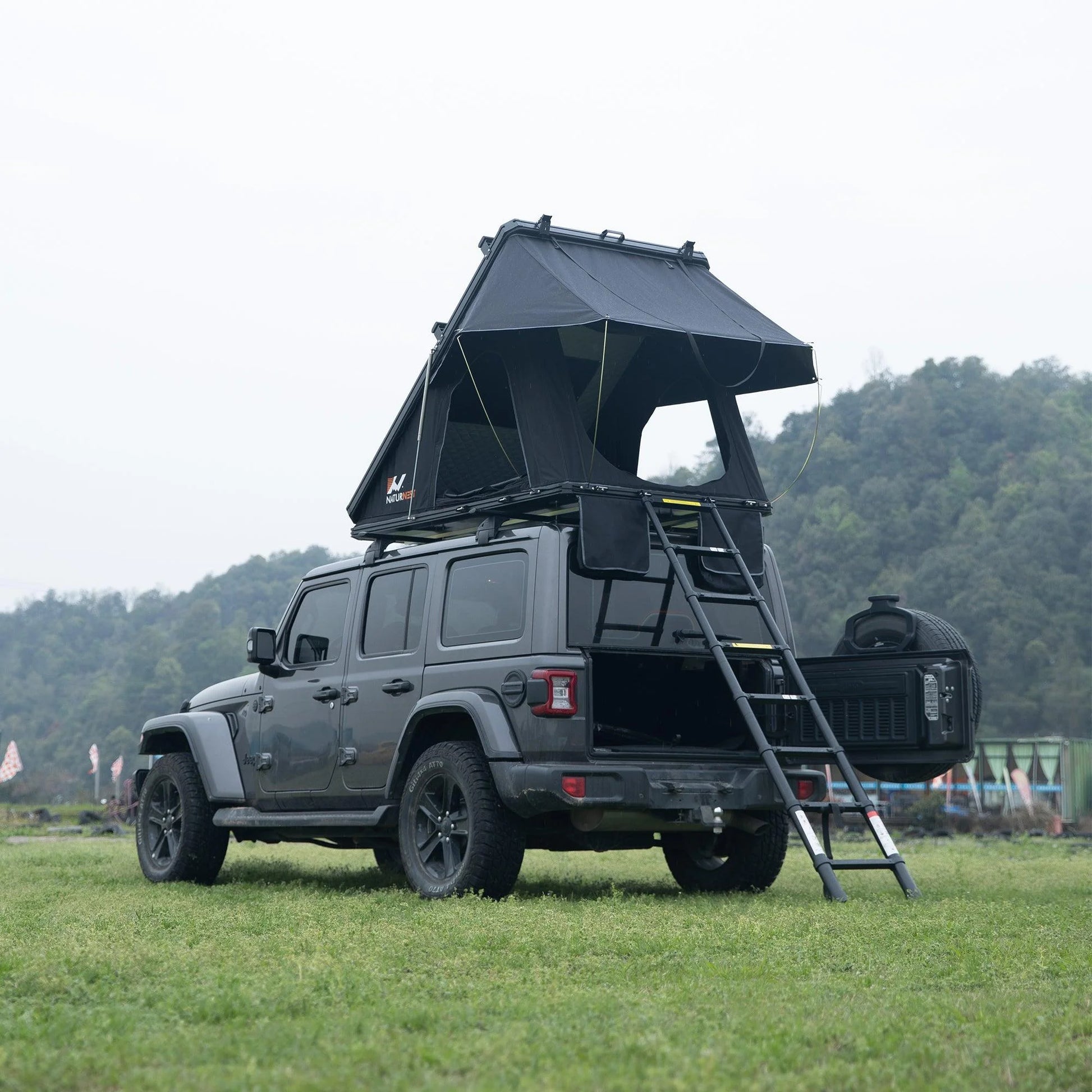 Naturnest Polaris1 Hardshell Rooftop Tent with 2 Luggage Racks, Car Roof Top Tent with AC Inlets, 3-Color LED Lights and Internal USB Plug for Vans, Jeeps, SUVs and Trucks, 2-3 Person Tent