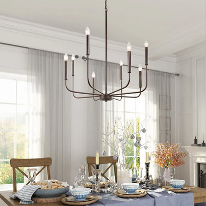 Briignite 8-Light Matte Black Finish Chandelier,Rustic Farmhouse Candle Dining Room Light Fixture, Hanging for Kitchen Island, Foyer, Living Room, Bedroom