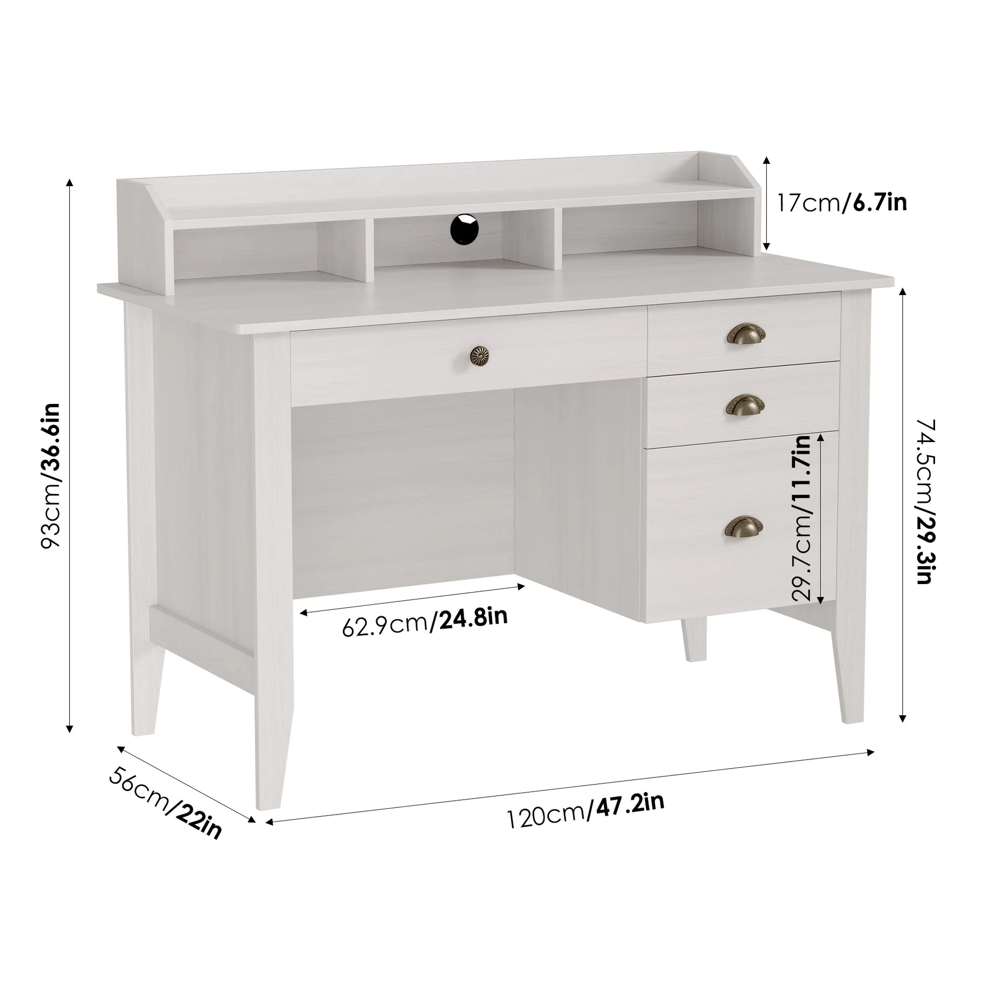Homfa 47 in Computer Desk, Home Office Writing Table with 4 Drawers and Hutch Shelf, Oak White