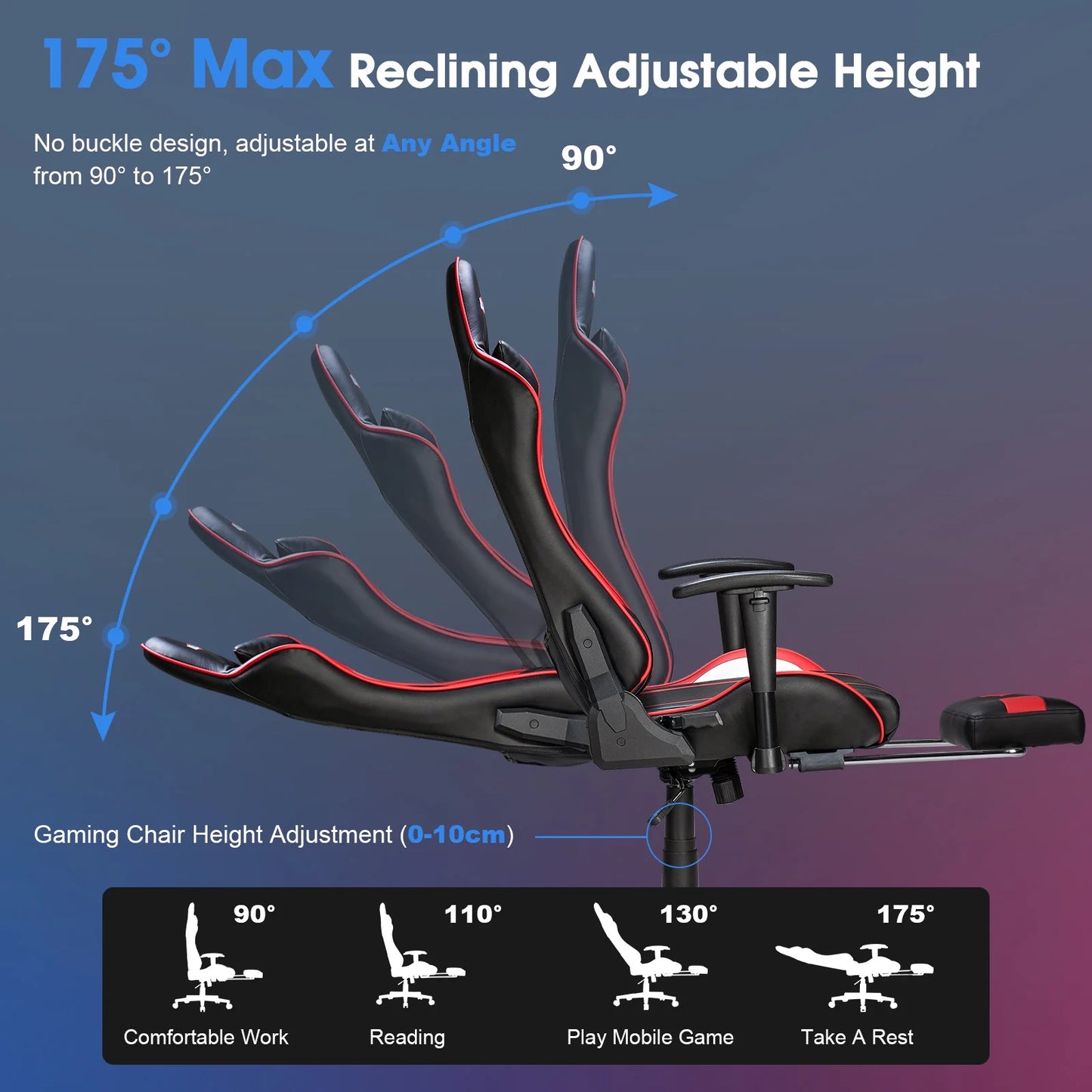 Douxlife 7-Point Massage Gaming Chair with Footrest, 175° Reclining, Ergonomic Racing High Back Home Office Computer Chair, Video Game Chair for Adults Kids