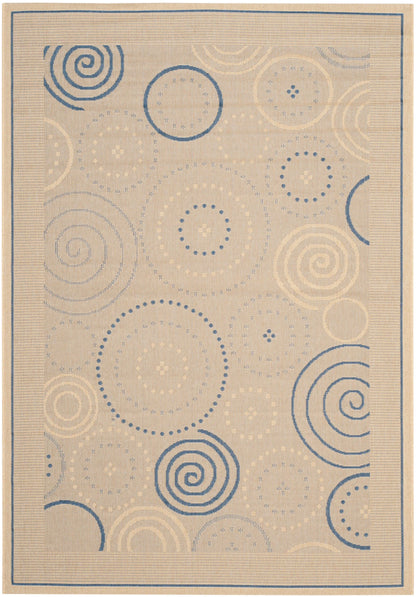 SAFAVIEH Courtyard Hugo Geometric Indoor/Outdoor Area Rug, 6'7" x 9'6", Natural/Blue