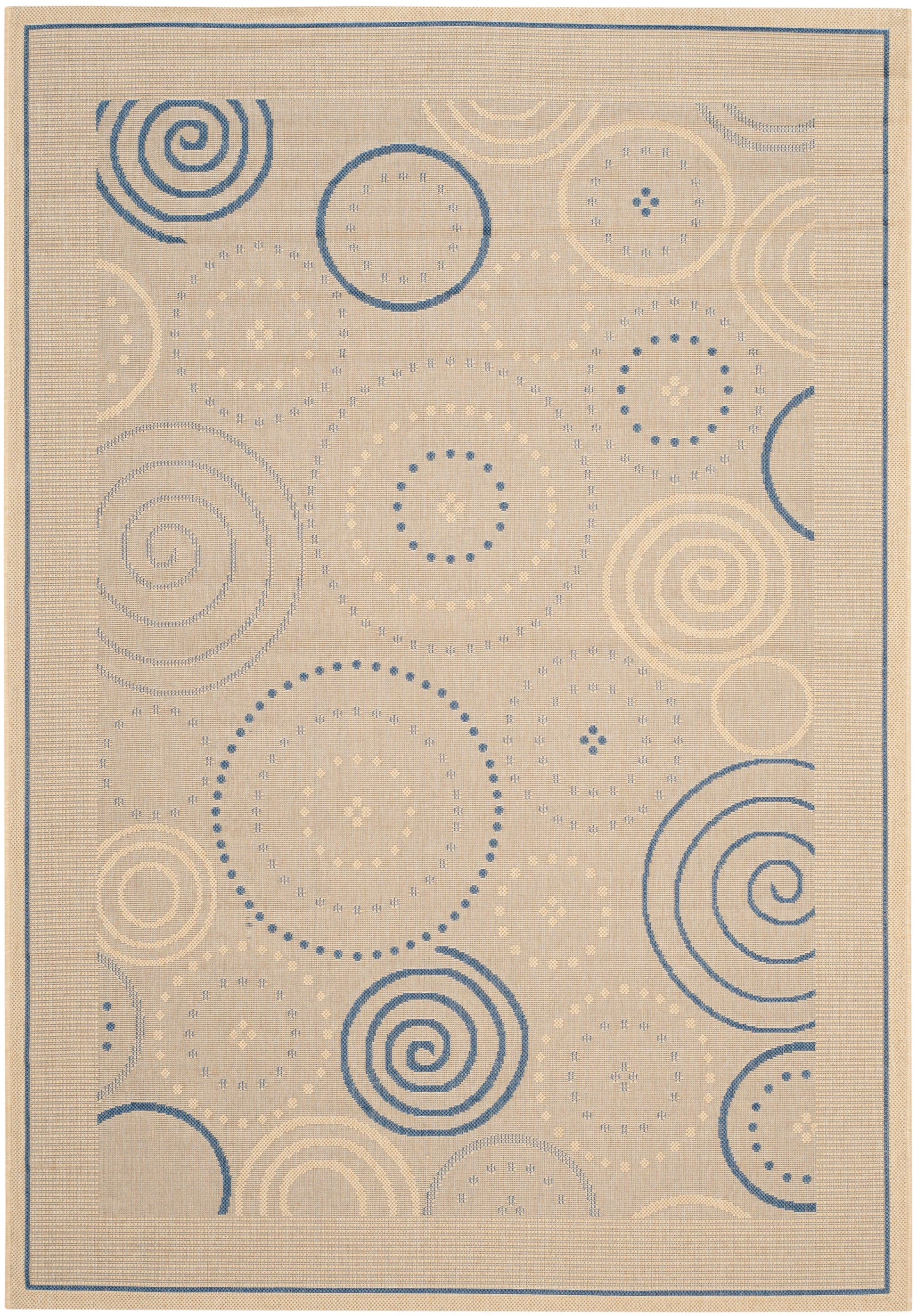 SAFAVIEH Courtyard Hugo Geometric Indoor/Outdoor Area Rug, 6'7" x 9'6", Natural/Blue