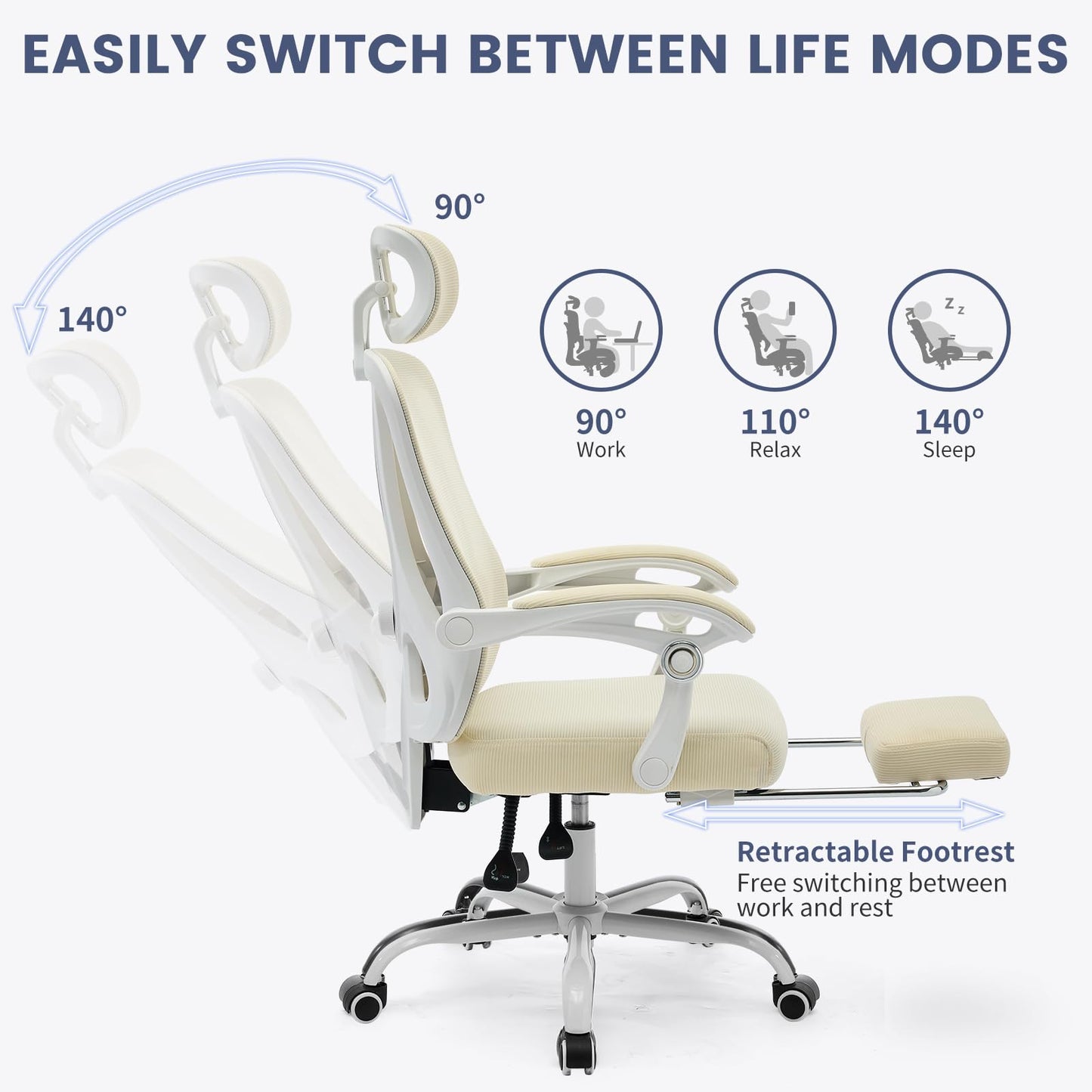 Ergonomic Office Chair,Swivel Task Chair with Adjustable Lumbar Support,Home Office Chair with Footrest,Mesh High Back Gaming Chair